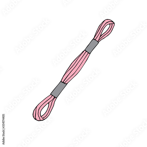 Vector pink colored hand drawn sketch doodle embroidery floss threads isolated on white background