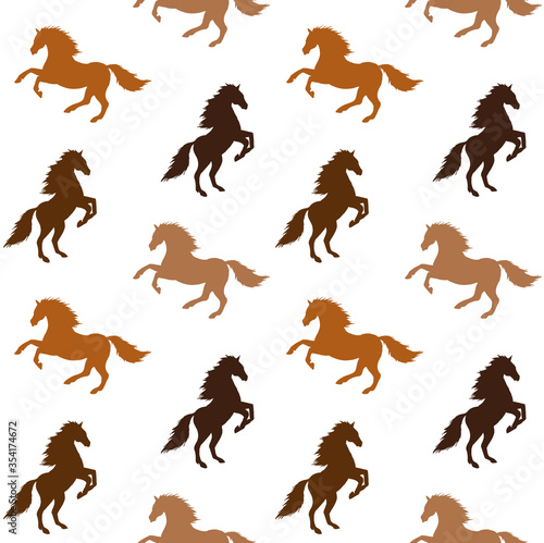 Fototapeta Naklejka Na Ścianę i Meble -  Vector seamless pattern of different color horses silhouette set isolated on white background
