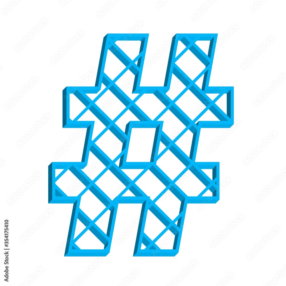 3D MARK MADE OF SKY BLUE GRID PATTERN LINES : # HASHTAG SIGN 3D MARK MADE OF SKY BLUE GRID PATTERN LINES : # HASHTAG SIGN
