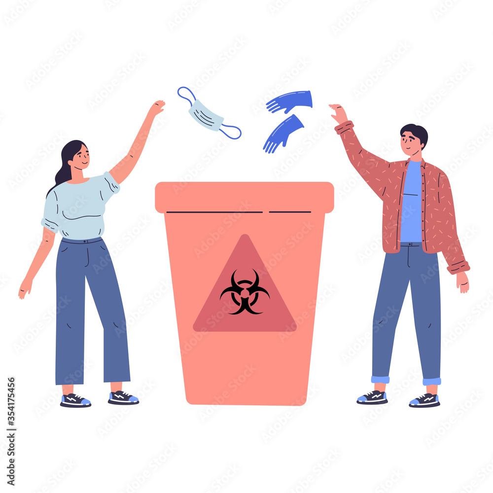 Medical waste vector illustration.Biological hazard flat tiny persons