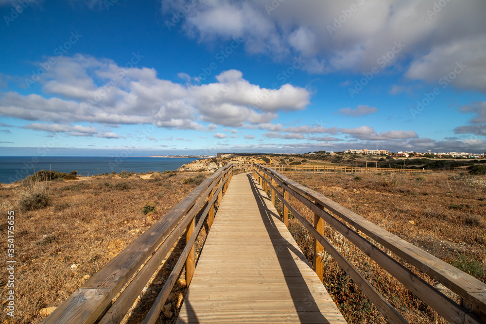 Wooden Boardwalk Leading to the Blue Sky