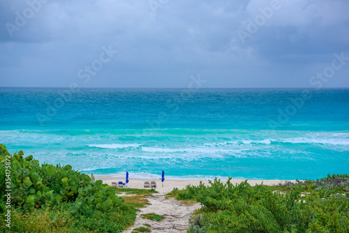 Sea shore on the Caribbean beach in the Area Hoteleria in Cancun.