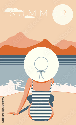 Woman in a swimsuit on the beach. Summar