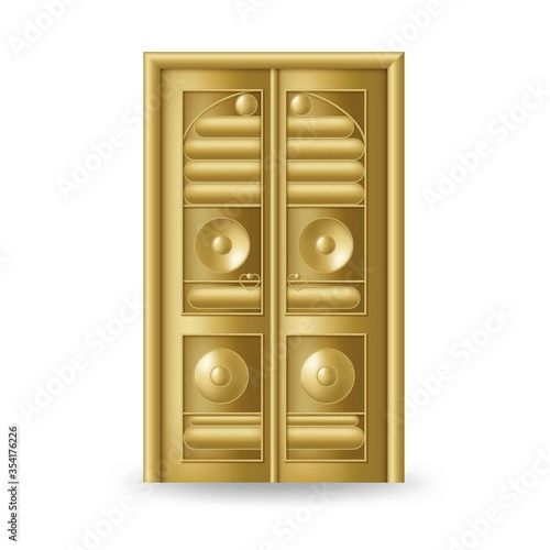 Kaaba golden door icon. Realistic gold design
