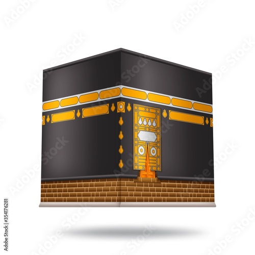 Kaaba in Mecca icon design with beautiful black silk kiswa. Vector illustration