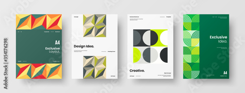 Company identity brochure template collection. Business presentation vector A4 vertical orientation front page mock up set. Corporate report cover abstract geometric illustration design layout bundle.