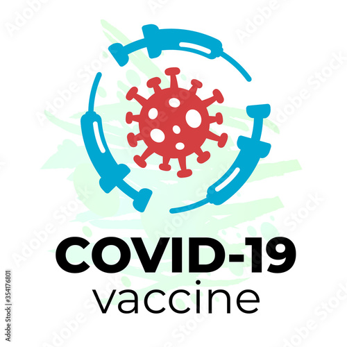 Coronavirus 2019-nCoV vaccine or cure concept about the time when Covid-19 disease is defeated, medical victory over the corona virus and quarantine end. Flat vector illustration.
