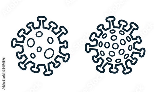 Coronavirus 2019-nCoV vector illustration monochrome black line silhouettes set - concept of Covid-19 disease and corona virus news and logos about lockdown or quarantine.