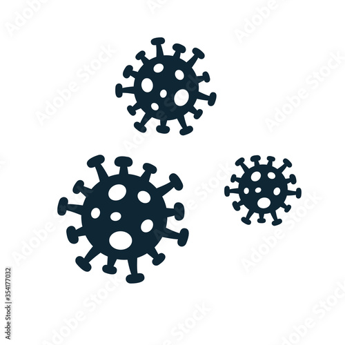 Coronavirus 2019-nCoV bacteria vector illustration monochrome black silhouettes - concept of Covid-19 disease and corona virus news about lockdown or outbreak from Wuhan - China. Isolated logo.
