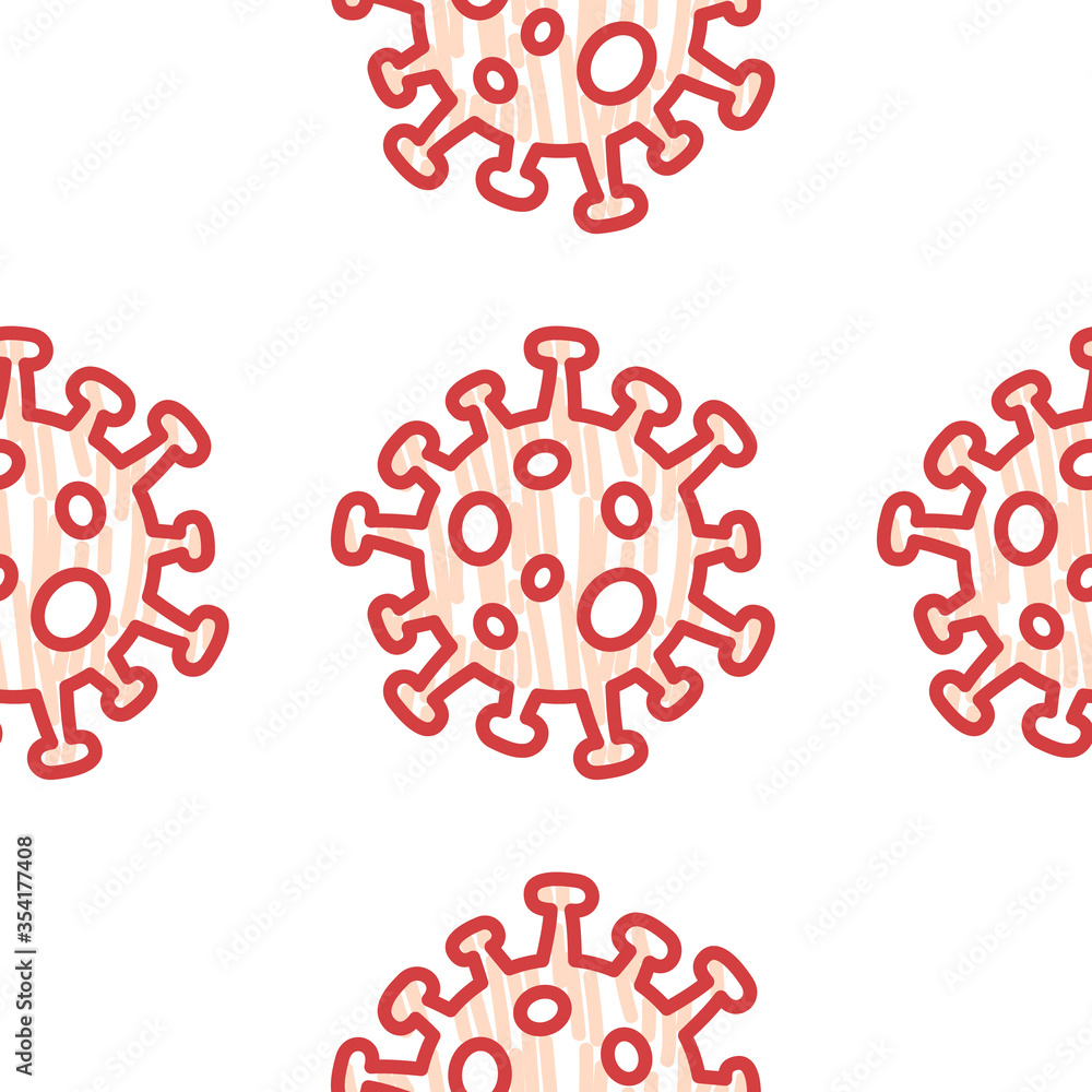 Coronavirus 2019-nCoV microorganism illustration - seamless vector pattern of Covid-19 pandemic for concepts of corona virus news about lockdown or outbreak from Wuhan - China and flu global spread.
