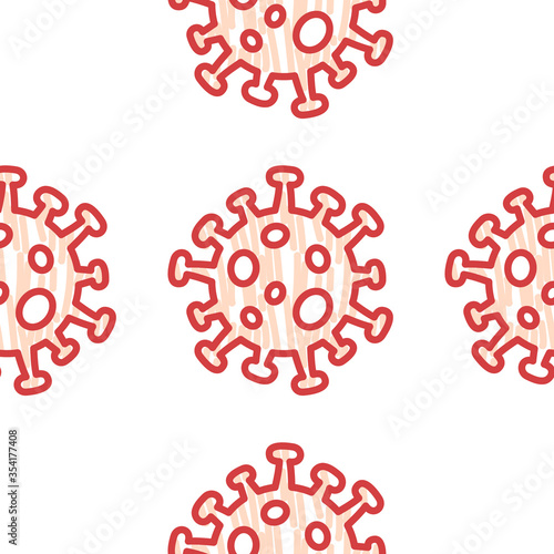 Coronavirus 2019-nCoV microorganism illustration - seamless vector pattern of Covid-19 pandemic for concepts of corona virus news about lockdown or outbreak from Wuhan - China and flu global spread.