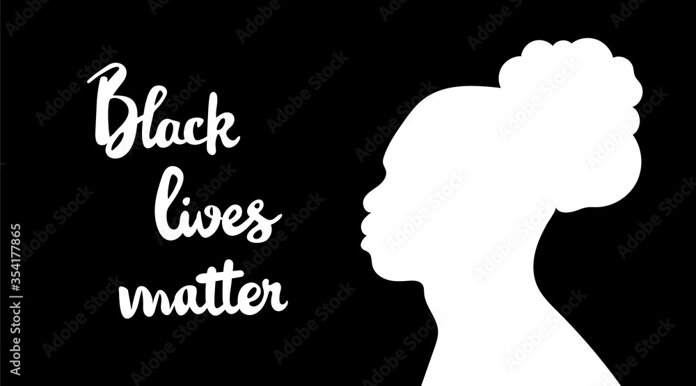 Black lives matter. Antiracism or stop racism concept. Abstract African American man's silhouette. Digital
drawn calligraphic lettering. Contrform poster, banner.
