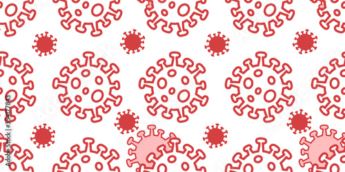 Coronavirus 2019-nCoV quarantine illustration - seamless vector pattern of Covid-19 pandemic for concepts of corona virus news about lockdown or outbreak from Wuhan - China and flu global spread.