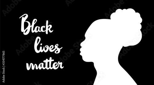 Black lives matter. Antiracism or stop racism concept. Abstract African American man's silhouette. Digital
drawn calligraphic lettering. Contrform poster, banner.
