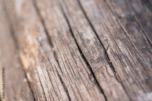 Old wooden background. Natural wooden surface. Selective focus. Shifted and sloping horizon