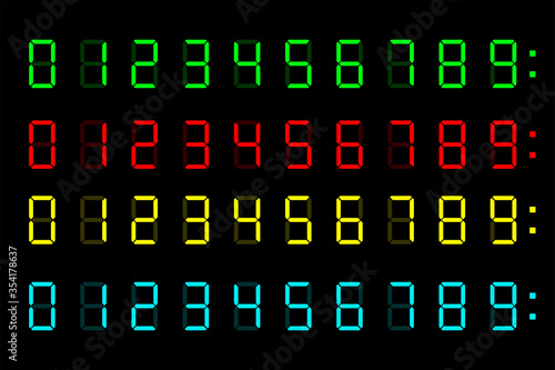 Digital clock numbers. Vector isolated colored elements. Set of digital calculator  colored vector isolated numbers.