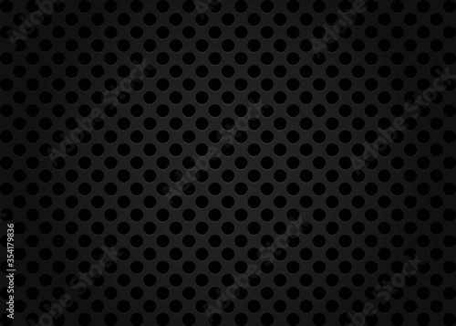 Black seamless background with circles. Perforated pattern, grid, sheet, cells. Dark border. Vector texture