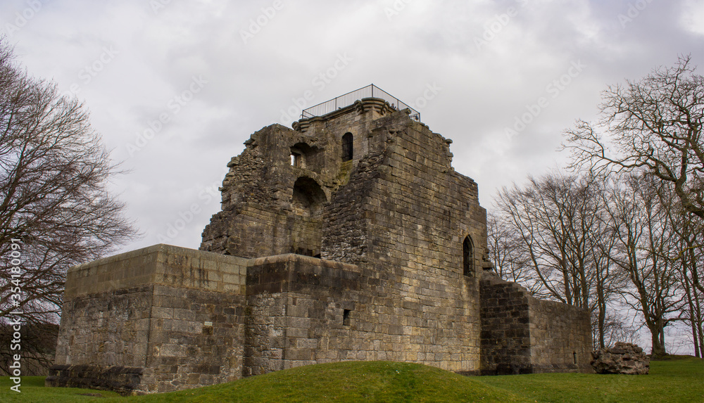 Side Look at Crookston Castle Ruins in Pollock Area, Glasgow. The origins of Crookston Castle date back to the late 1100s