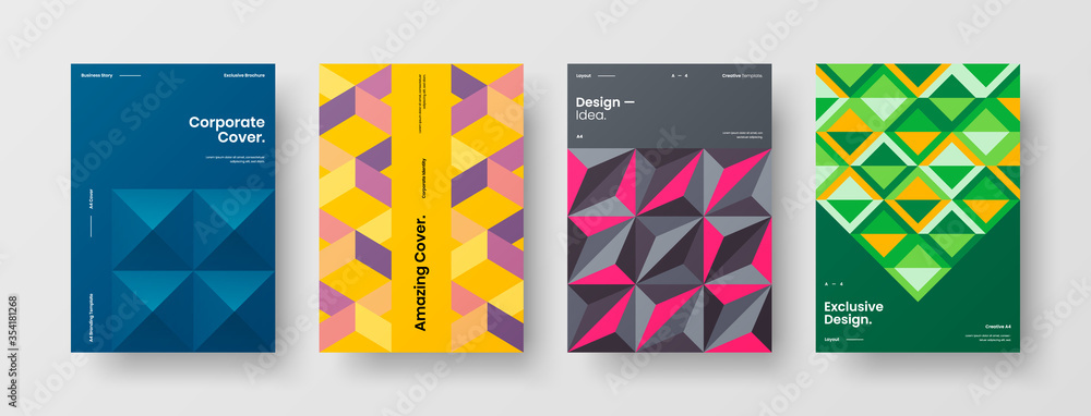 Company identity brochure template collection. Business presentation vector A4 vertical orientation front page mock up set. Corporate report cover abstract geometric illustration design layout bundle. Company identity brochure template collection. Business presentation vector A4 vertical orientation front page mock up set. Corporate report cover abstract geometric illustration design layout bundle.