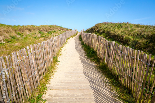 Trail to beautiful sandy beache near Le Conquet town, Bretagne, France