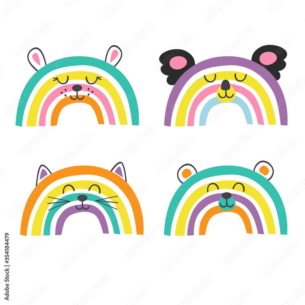 Fototapeta premium set of isolated cute baby animals rainbows part 2 - vector illustration, eps