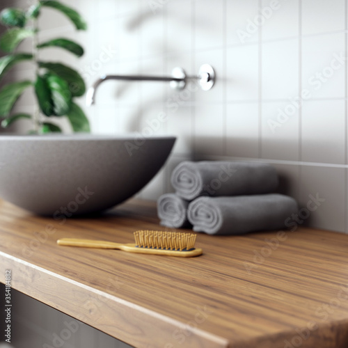 Cosmetic product display bathroom interior background. 3d illustration