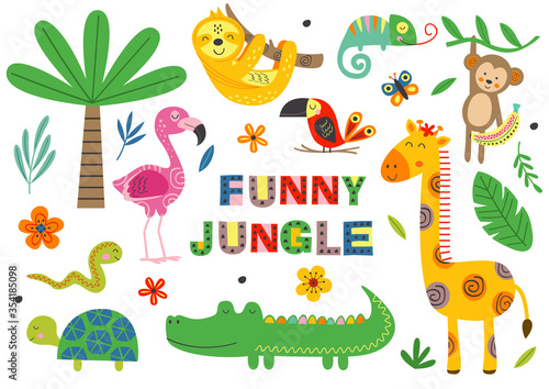 set of isolated funny jungle animals part 1  -  vector illustration  eps