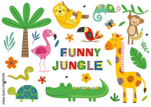 set of isolated funny jungle animals part 1
 -  vector illustration, eps