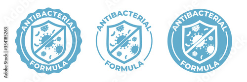 Antibacterial hand gel icon, vector shield logo, anti bacterial antiseptic hand wash. Covid coronavirus clean hygiene label, medical antibacterial alcohol sanitizer protection, antiviral shield