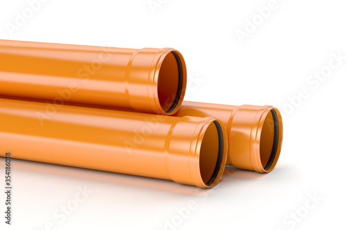 Orange plastic pvc pipes, 3D illustration