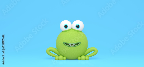 Funny green frog with big eyes 3d render 3d illustration