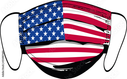USA flag on medical face masks isolated on white