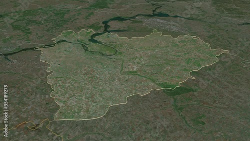 Samara, region with its capital, zoomed and extruded on the satellite map of Russia in the conformal Stereographic projection. Animation 3D photo