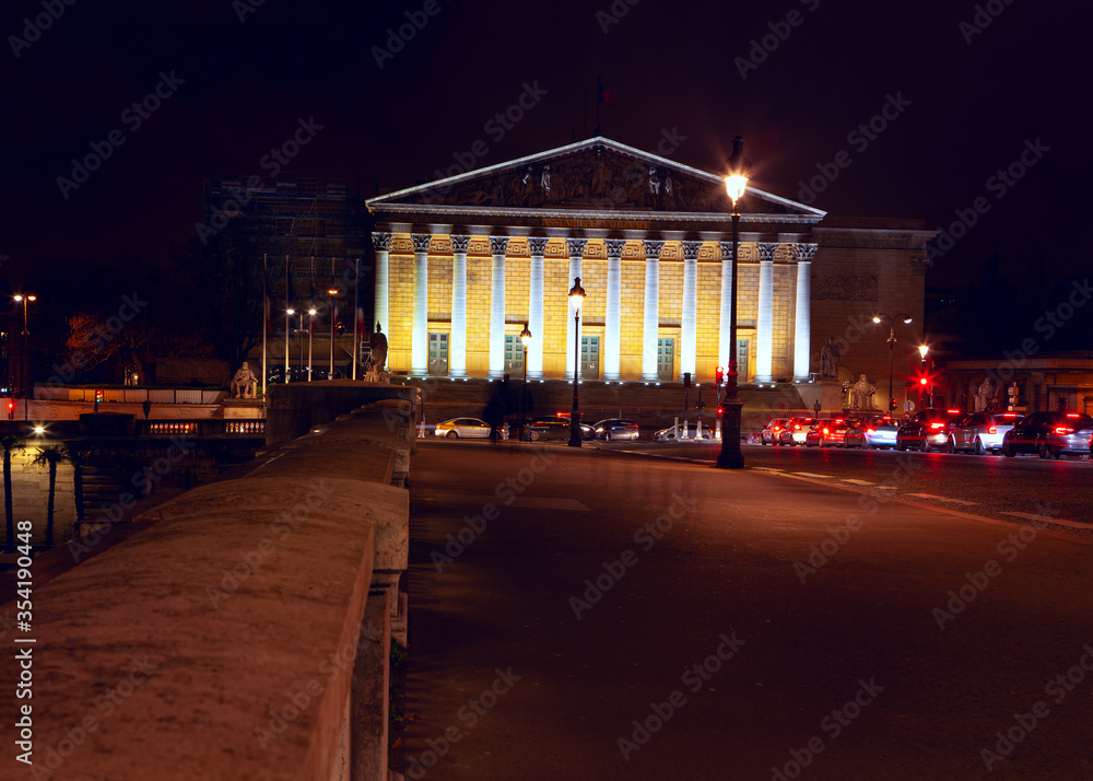 Night view of National Assembly in Paris