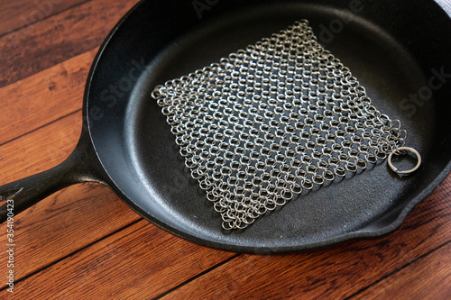 Small Ring Chainmail Scrubber - for Cast Iron, Stainless Steel, Hard Anodized Cookware and Other Pots & Pans