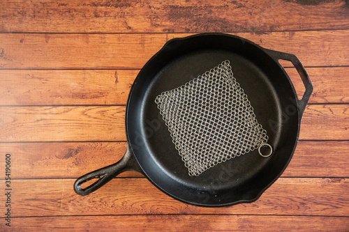Small Ring Chainmail Scrubber - for Cast Iron, Stainless Steel, Hard Anodized Cookware and Other Pots & Pans
