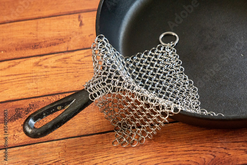 Small Ring Chainmail Scrubber - for Cast Iron, Stainless Steel, Hard Anodized Cookware and Other Pots & Pans
