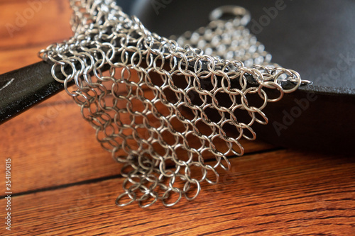 Small Ring Chainmail Scrubber - for Cast Iron, Stainless Steel, Hard Anodized Cookware and Other Pots & Pans