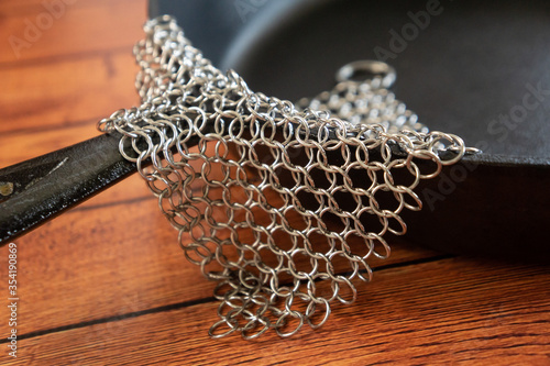 Small Ring Chainmail Scrubber - for Cast Iron, Stainless Steel, Hard Anodized Cookware and Other Pots & Pans