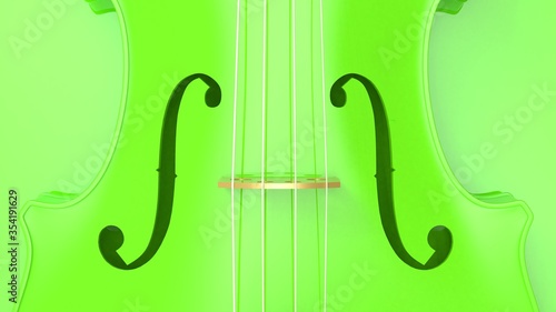 Classic violin on green plate under black-white background. 3D sketch design and illustration. 3D high quality rendering.