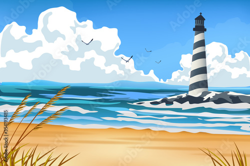 Seascape and lighthouse vector