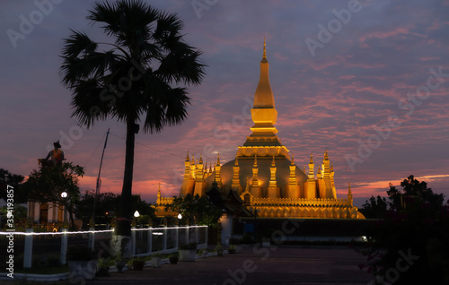 Pha That Luang Vientiane Golden Pagoda in Vientiane  Laos. sky background beautiful.
