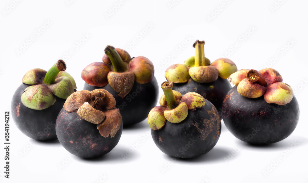 Fototapeta premium Tropical mangosteen on white background