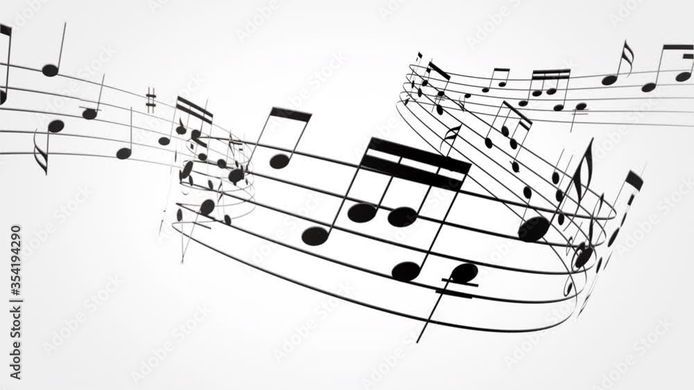 Beautiful wave of Music notes flowing curly on white background. Seamless loopable animation . 4K Ultra HD 3840x2160. With Alpha Channel Mask Beautiful wave of Music notes flowing curly on white background. Seamless loopable animation . 4K Ultra HD 3840x2160. With Alpha Channel Mask