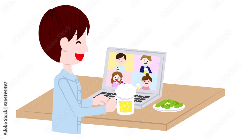 Illustration of people having an online drinking party Illustration of people having an online drinking party