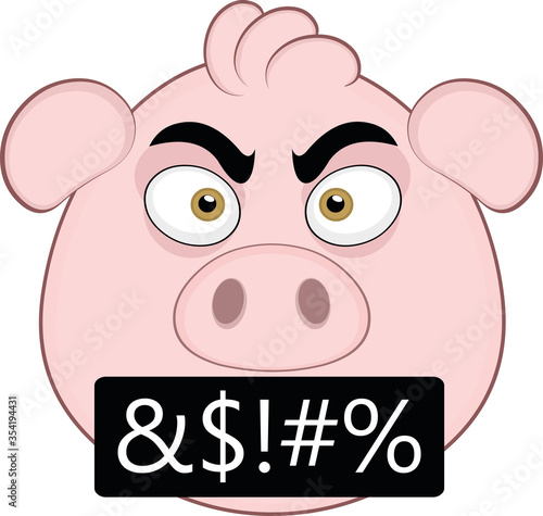 Vector illustration of the face of an angry cartoon pig