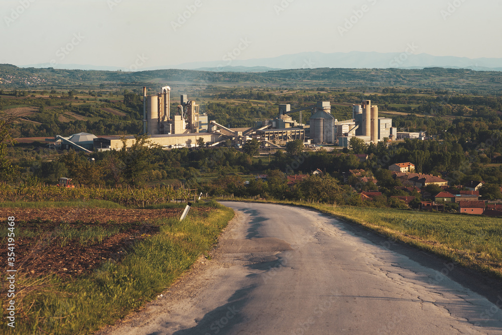 Cement factory from the distance in Popovac, Serbia