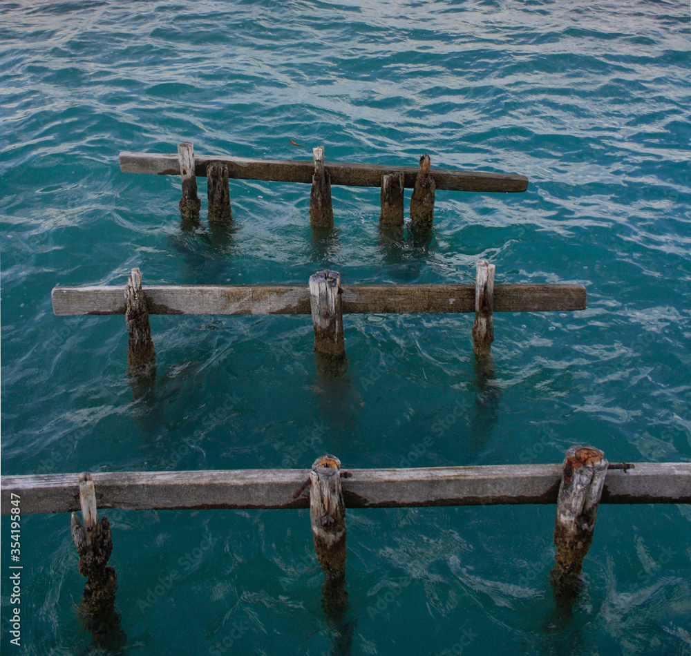 Naklejka premium wood construction at Bacalar lagoon