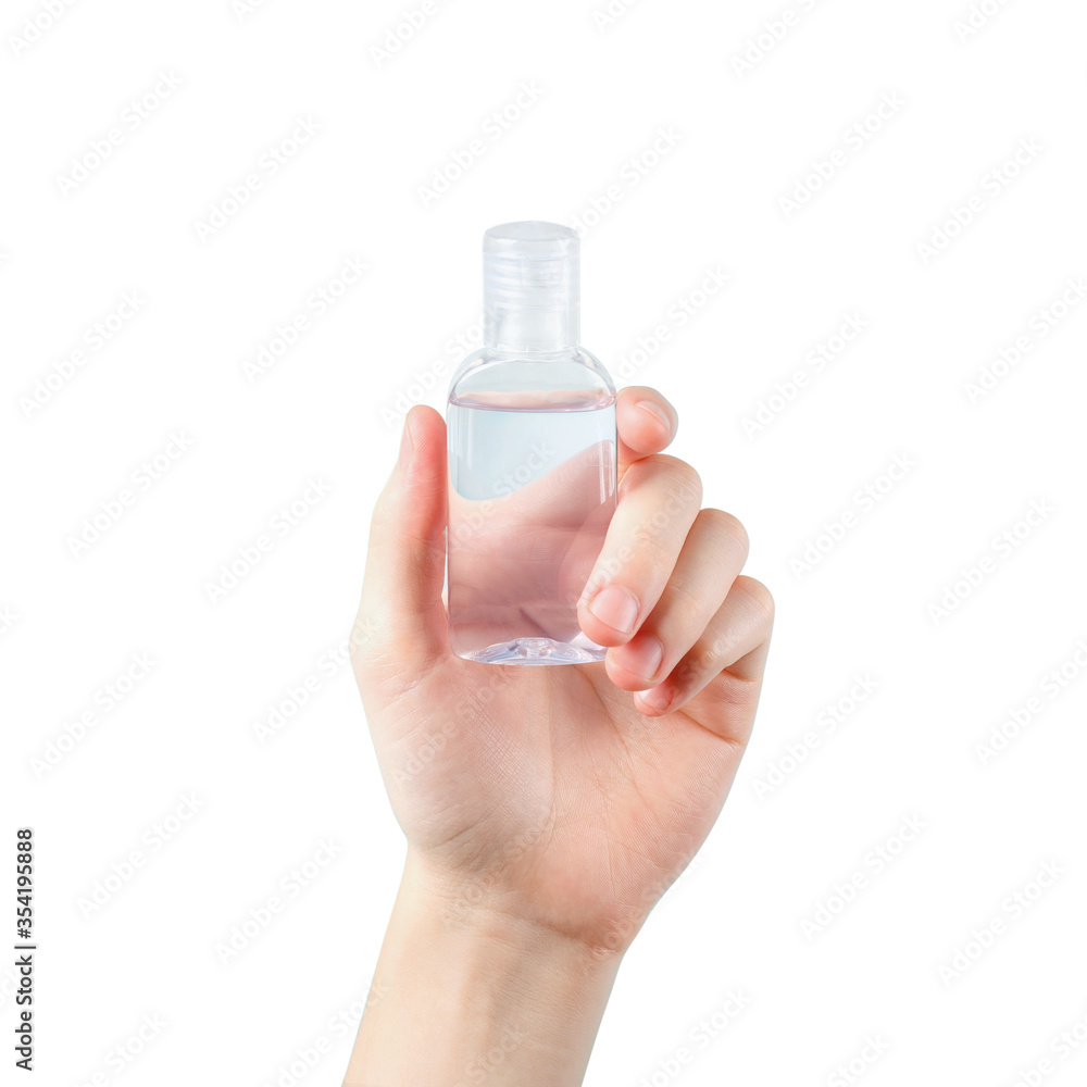 bottle alcohol clean with hand sanitiser liquid bottle . concenpt protection sanitiser tool protect corona virus on white isolated background