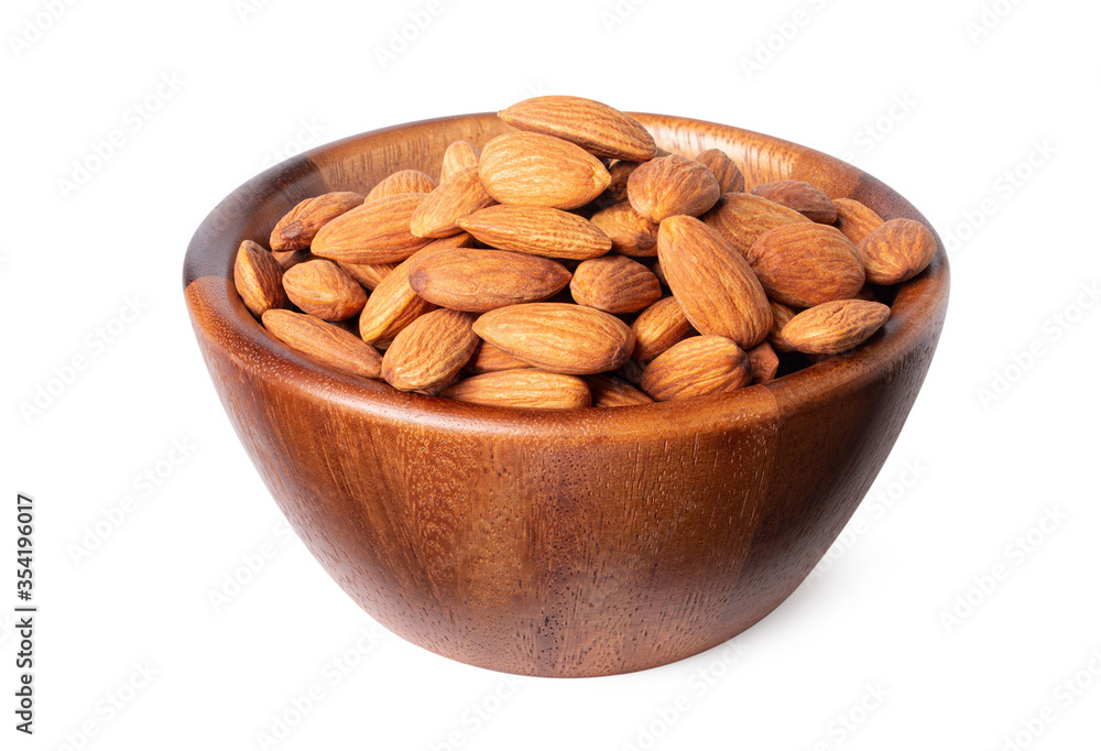 almond in wooden bowl Almond nut Ready to use with the product .Clipping path almond in wooden bowl Almond nut Ready to use with the product .Clipping path